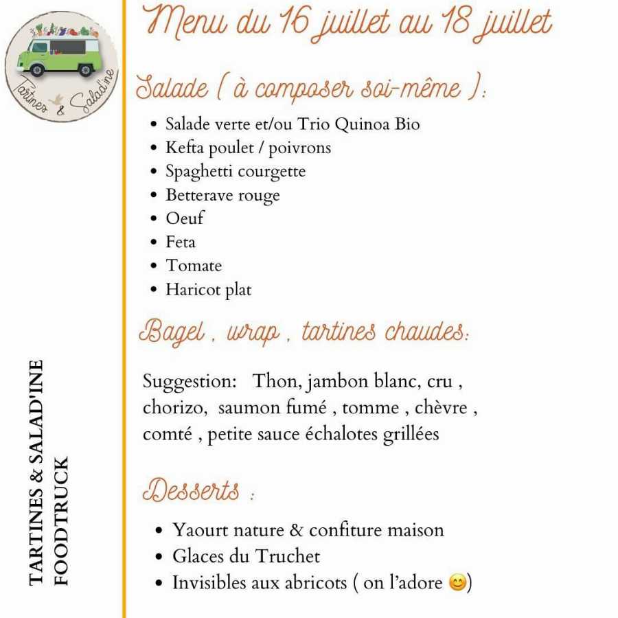 Menu du 16 au 18 juillet de Tartines & Salad'ine